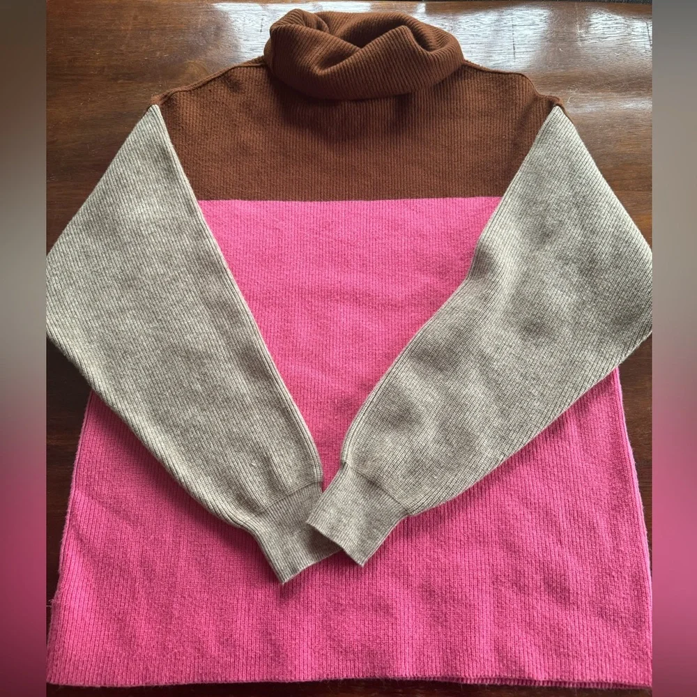Free People : pink and brown over sized sweater : Small - Picture 2 of 6